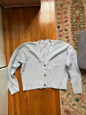 Reformation Light Blue Cotton Ribbed Button-Front Cardigan